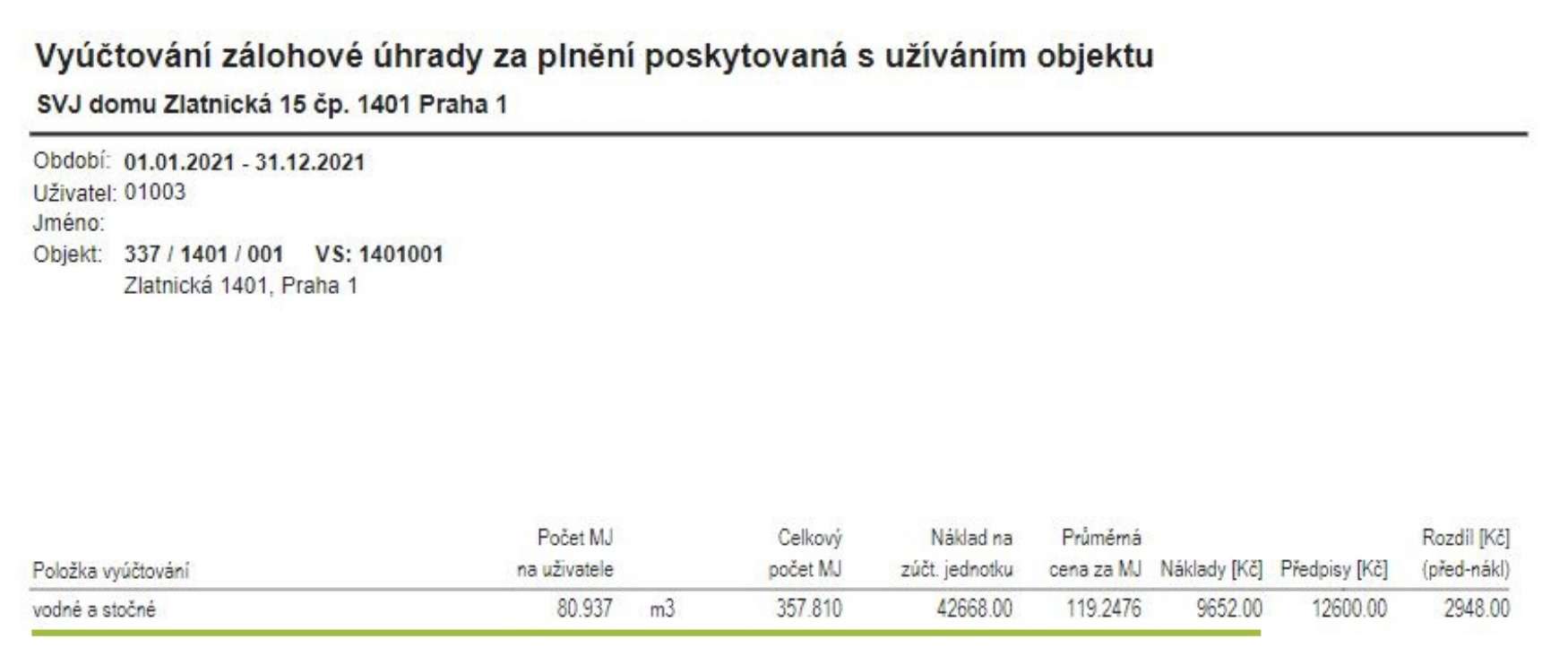 5. Výpočet nákladů za studenou vodu 