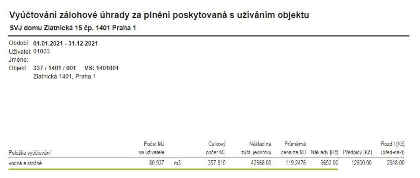 5. Calculation of cold water costs